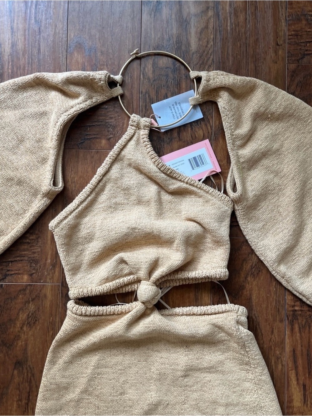 cult gaia tan beige knit midi dress with bolero cutouts - Picture 5 of 8